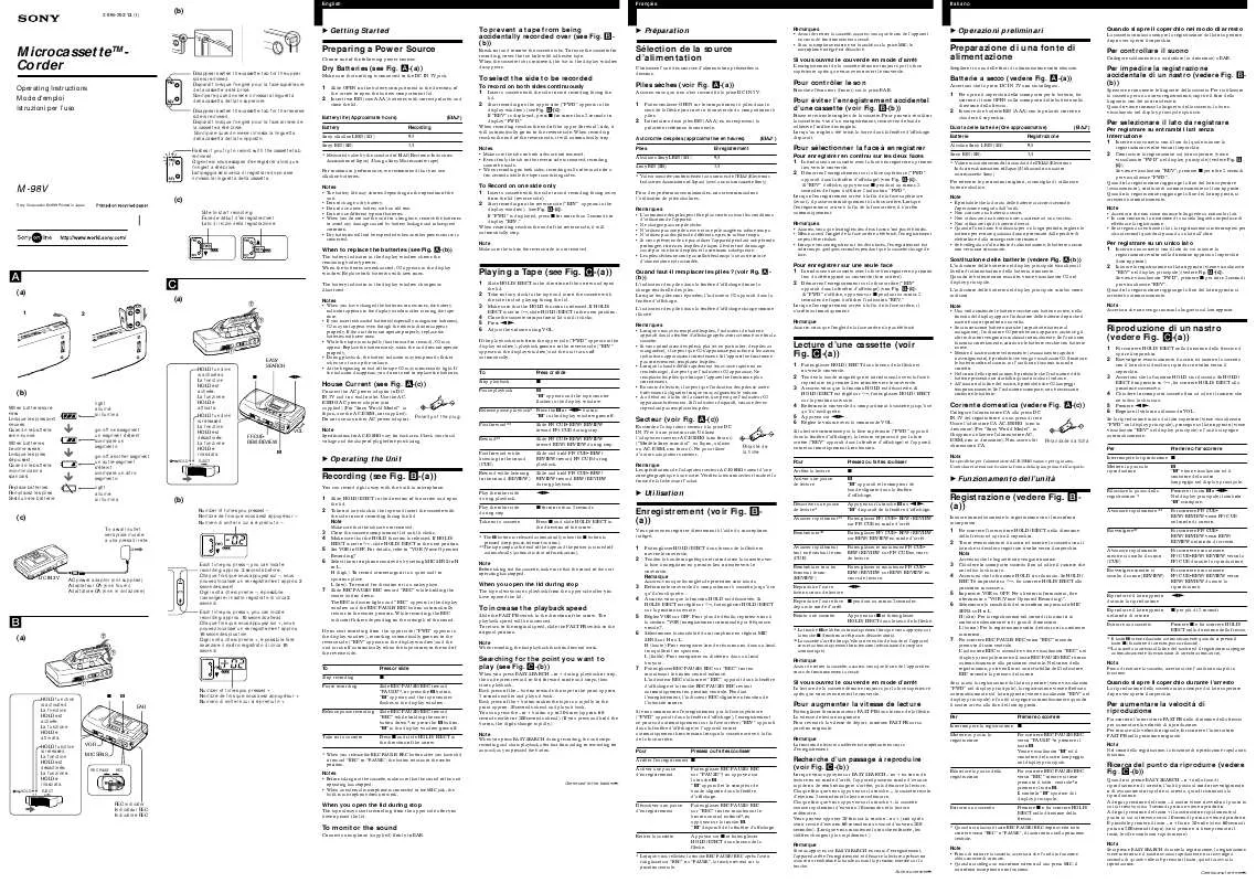 Mode d'emploi SONY M-98V