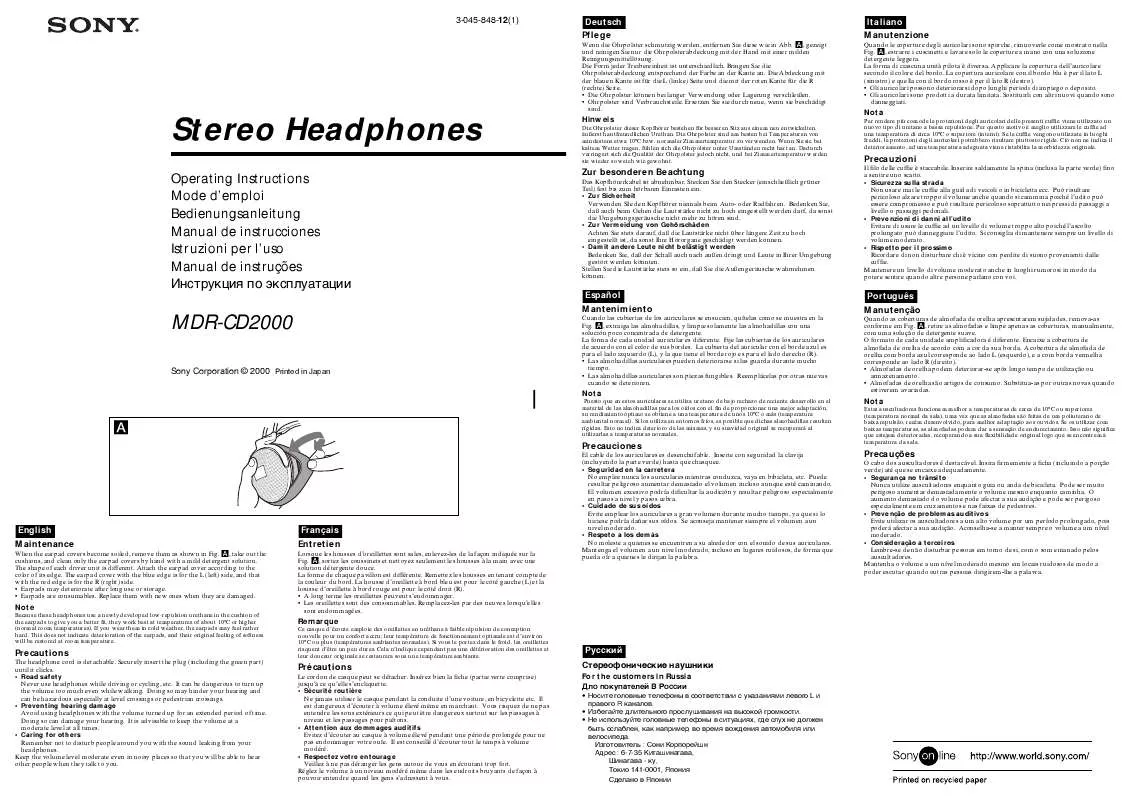 Mode d'emploi SONY MDR-CD2000