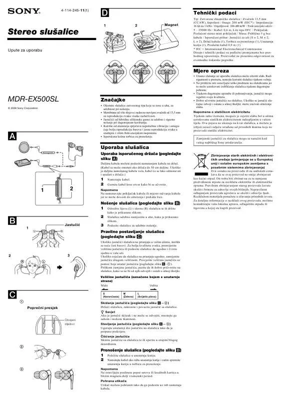 Mode d'emploi SONY MDR-EX500SL