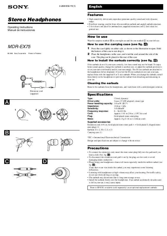 Mode d'emploi SONY MDR-EX75BLK