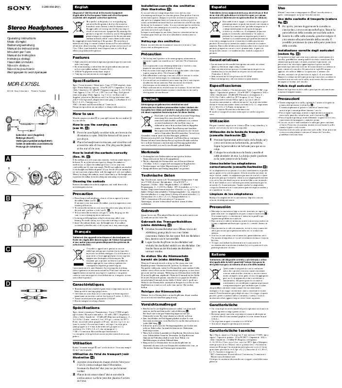 Mode d'emploi SONY MDR-EX75SL