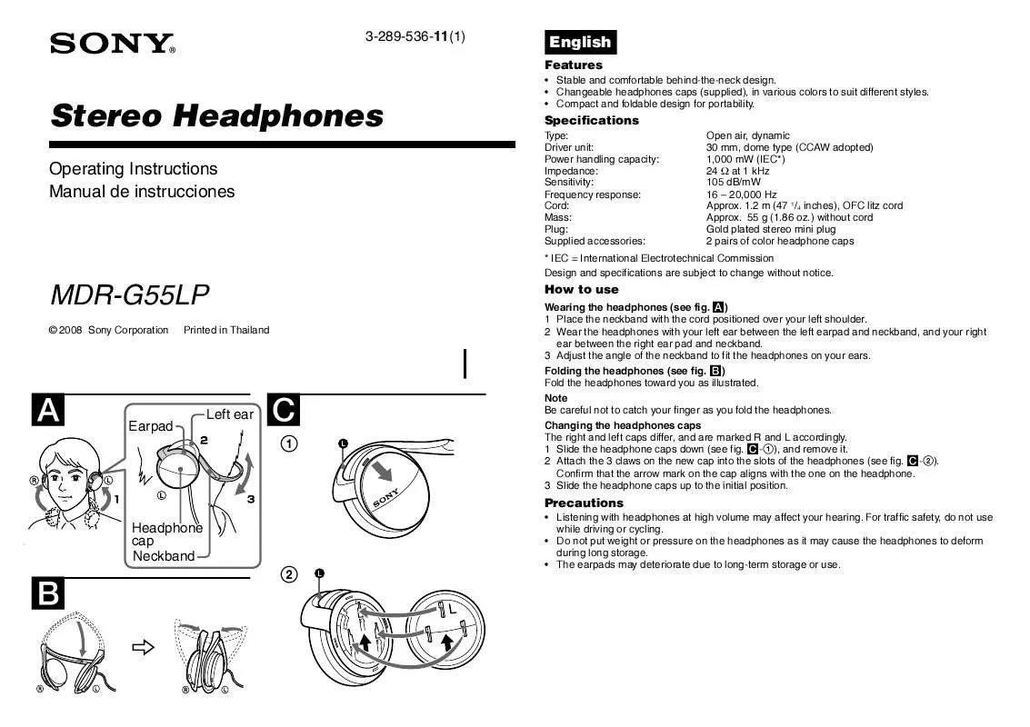 Mode d'emploi SONY MDR-G55LP/BR