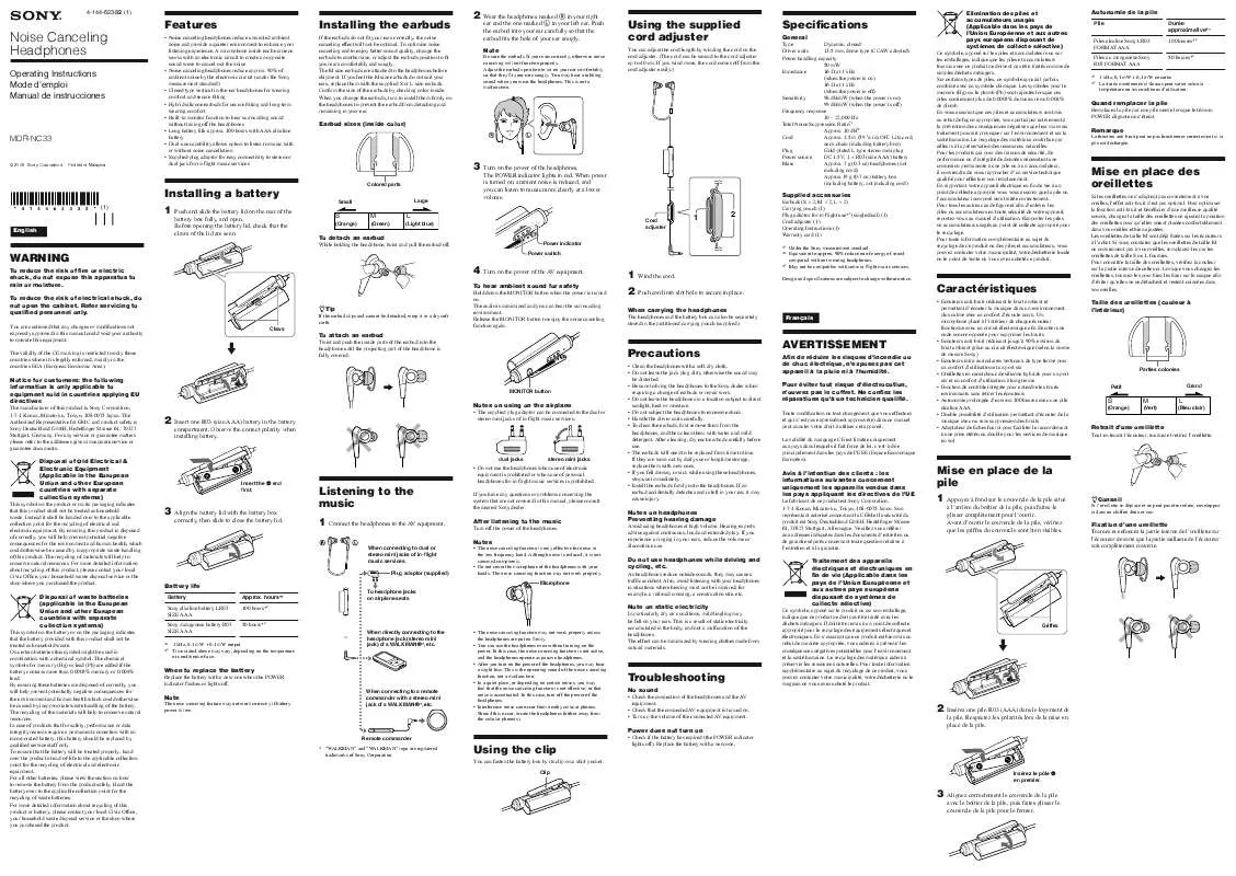 Mode d'emploi SONY MDR-NC33