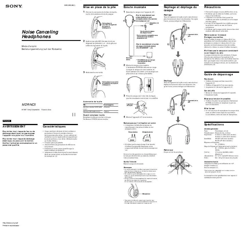 Mode d'emploi SONY MDR-NC5