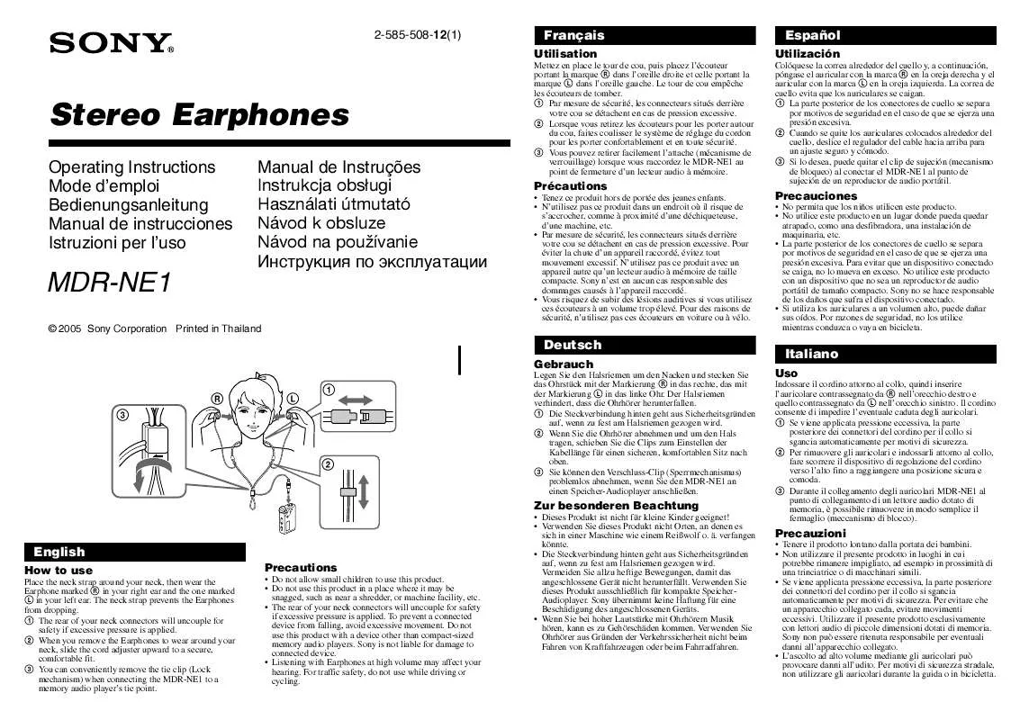 Mode d'emploi SONY MDR-NE1