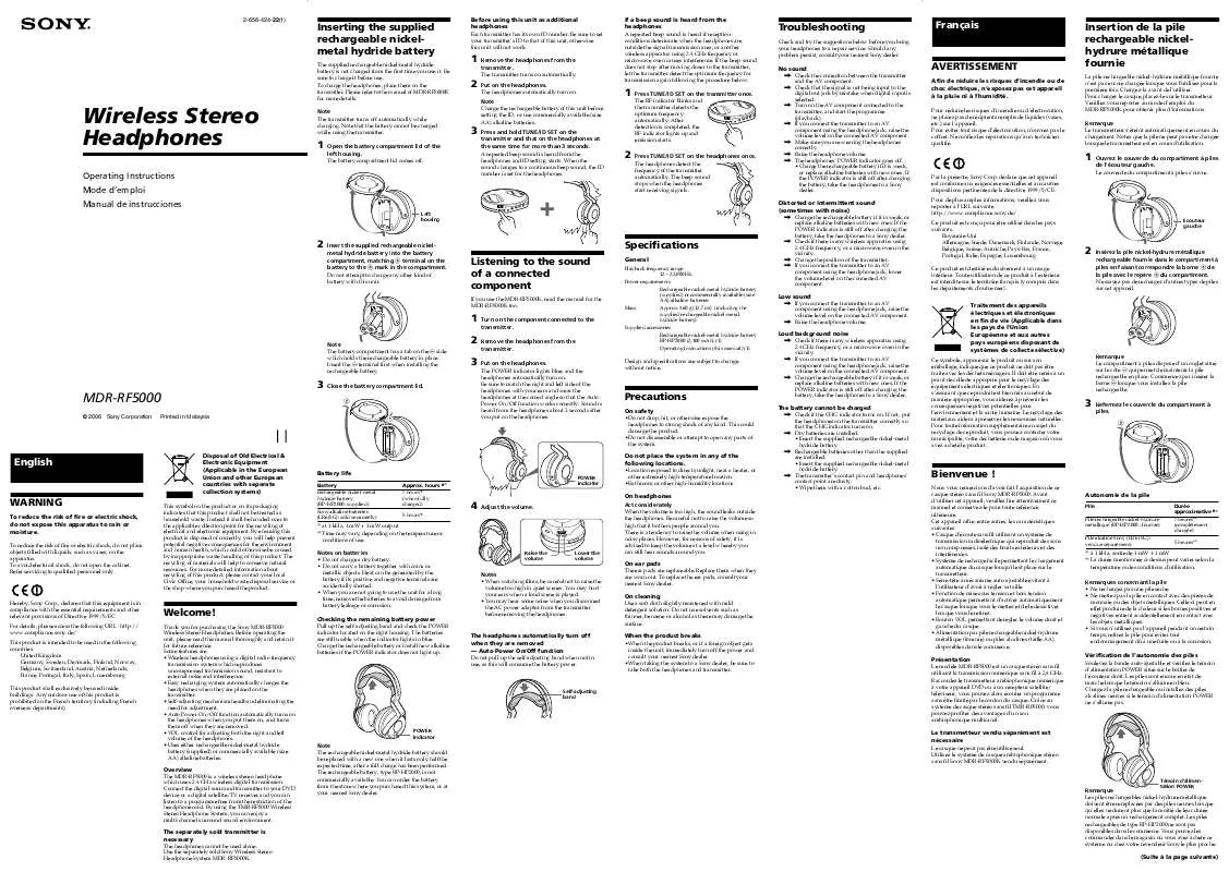 Mode d'emploi SONY MDR-RF5000