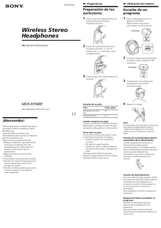 Mode d'emploi SONY MDR-RF940R