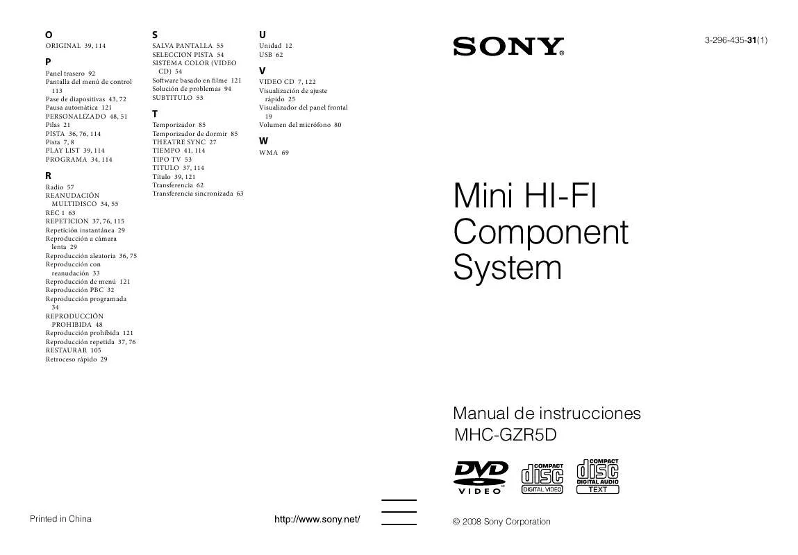 Mode d'emploi SONY MHC-GZR5D