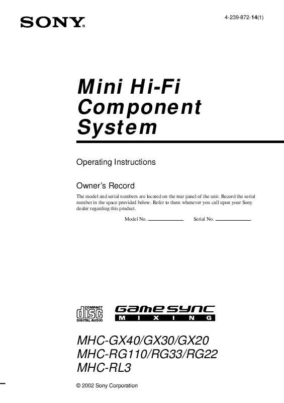 Mode d'emploi SONY MHC-RG110