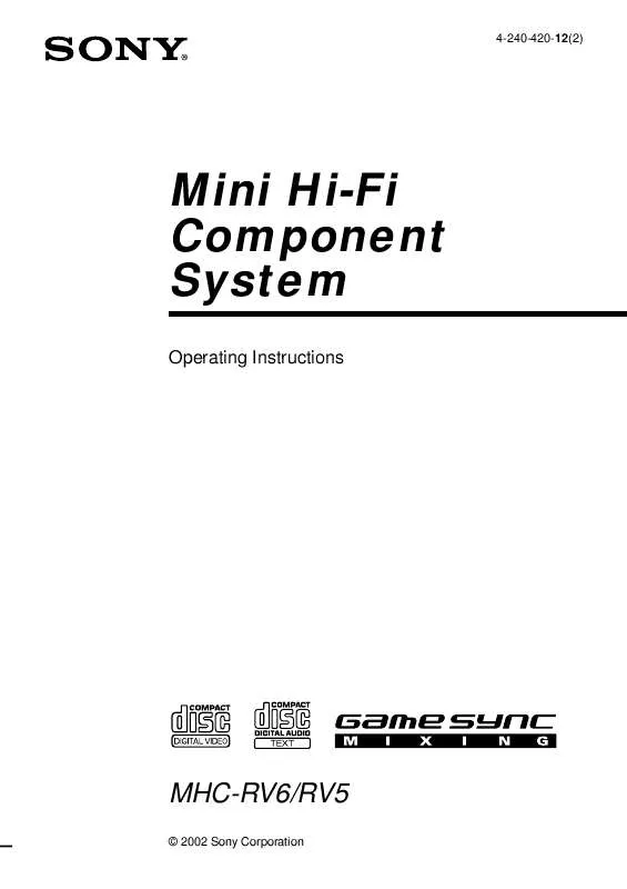 Mode d'emploi SONY MHC-RV5