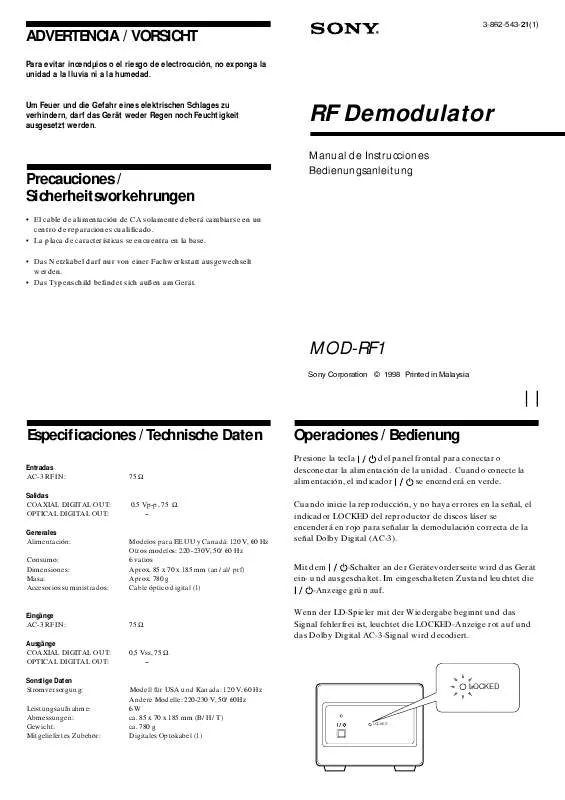 Mode d'emploi SONY MOD-RF1