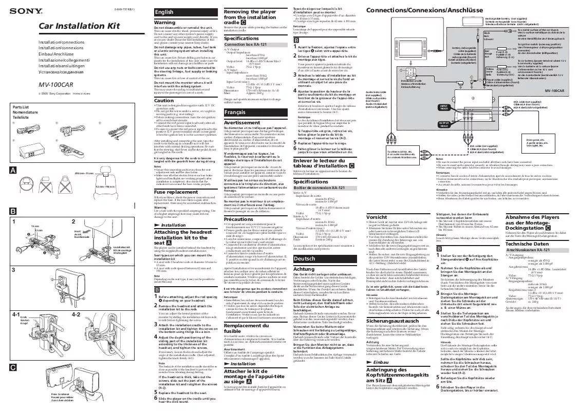 Mode d'emploi SONY MV-100CAR