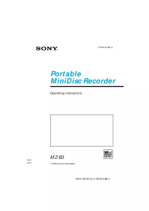 Mode d'emploi SONY MZ-B3