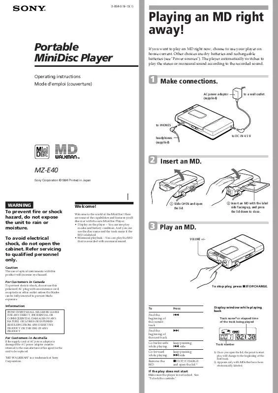 Mode d'emploi SONY MZ-E40