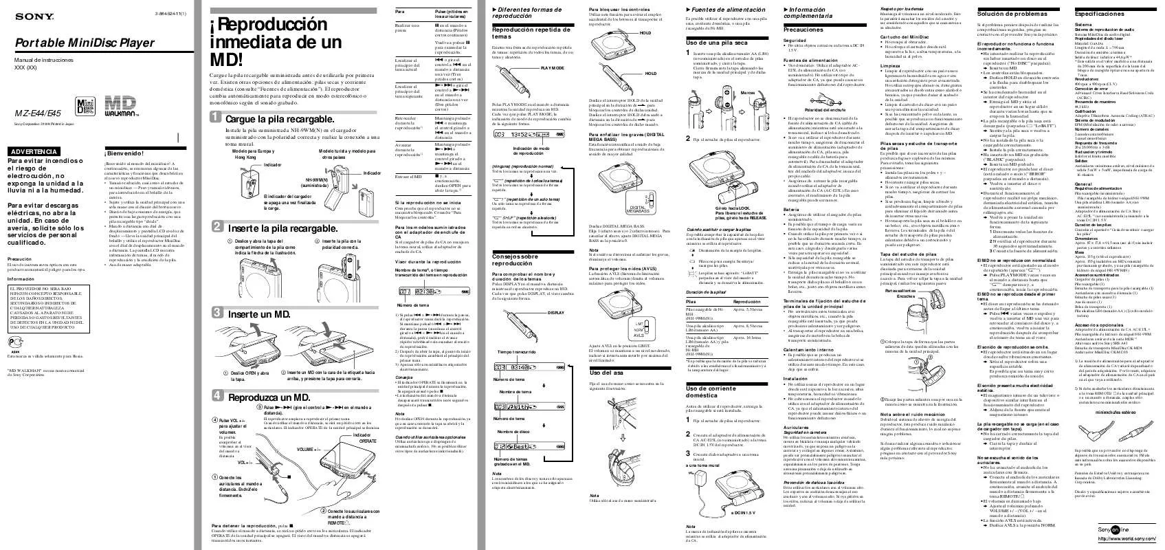 Mode d'emploi SONY MZ-E45