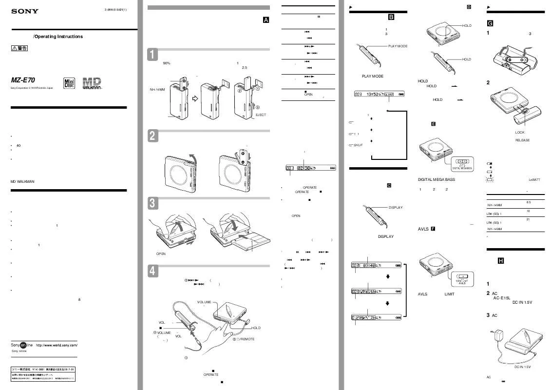 Mode d'emploi SONY MZ-E70