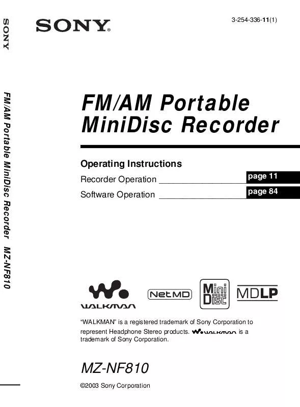 Mode d'emploi SONY MZ-NF810