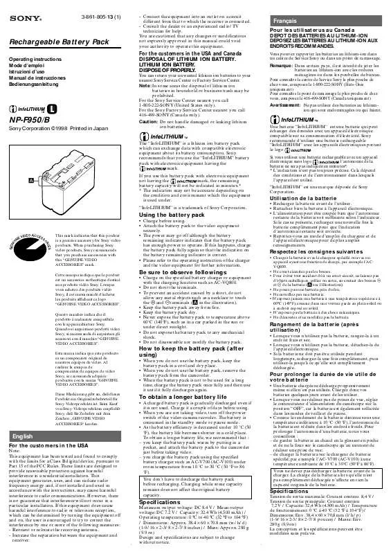 Mode d'emploi SONY NP-F950