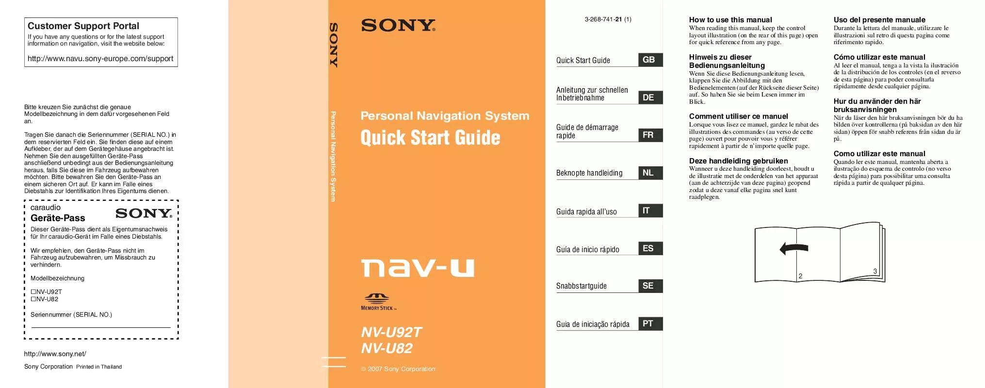 Mode d'emploi SONY NV-U92TW