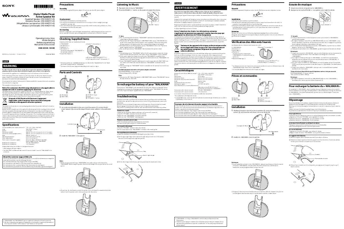 Mode d'emploi SONY NWZ-E443K