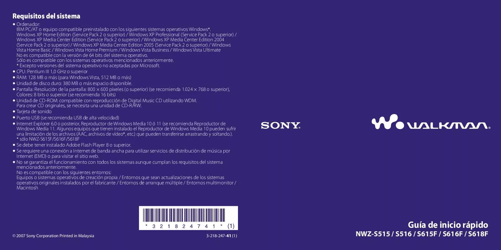 Mode d'emploi SONY NWZ-S515