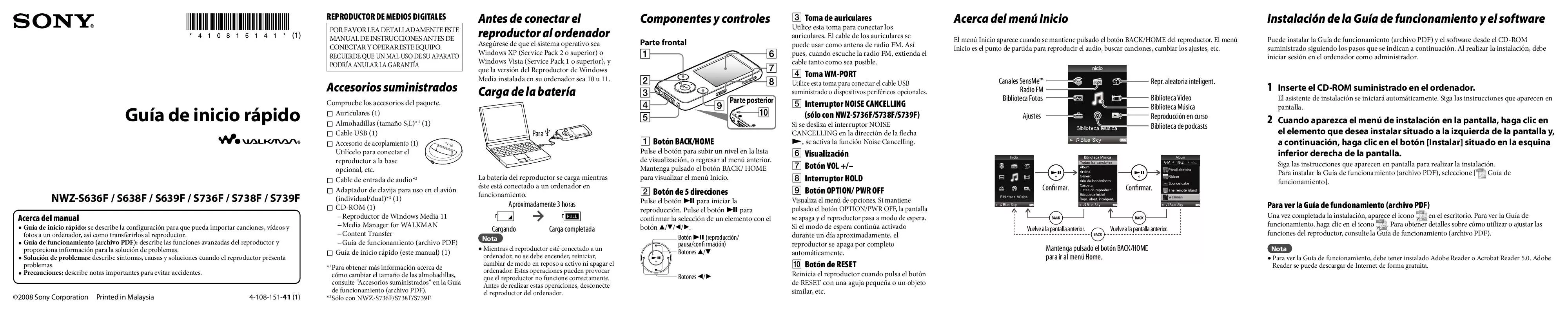 Mode d'emploi SONY NWZ-S636F