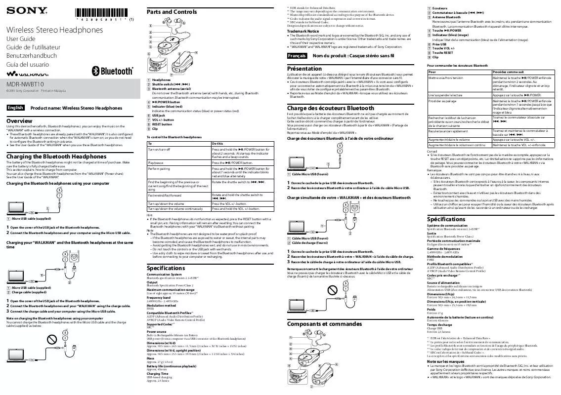 Mode d'emploi SONY NWZ-S763BT