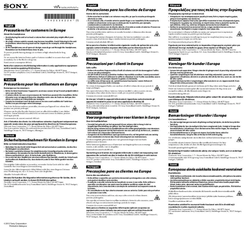 Mode d'emploi SONY NWZ-ZX1