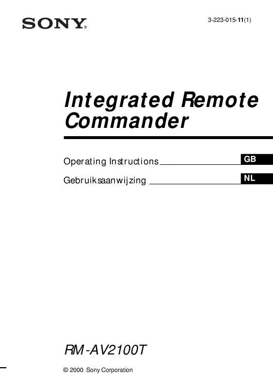 Mode d'emploi SONY RM-AV2100T