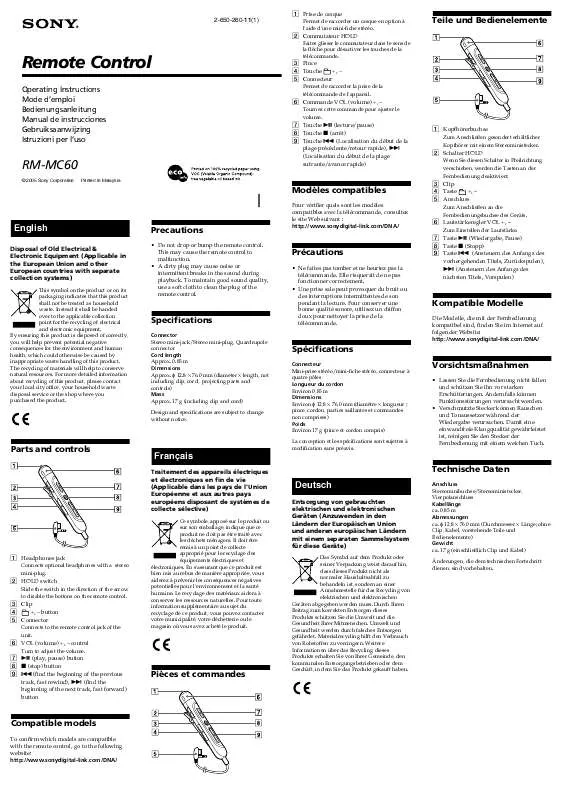 Mode d'emploi SONY RM-MC60