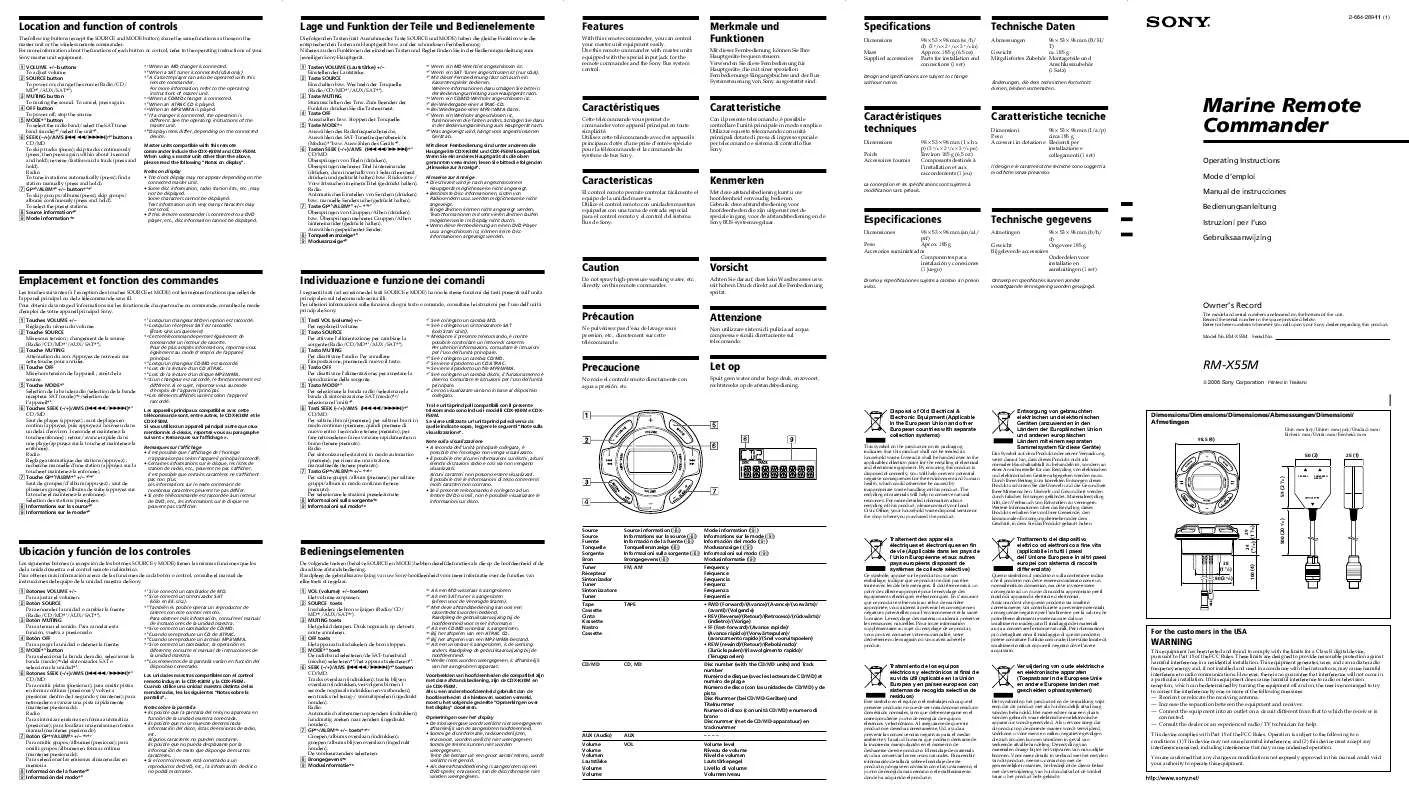 Mode d'emploi SONY RM-X55M