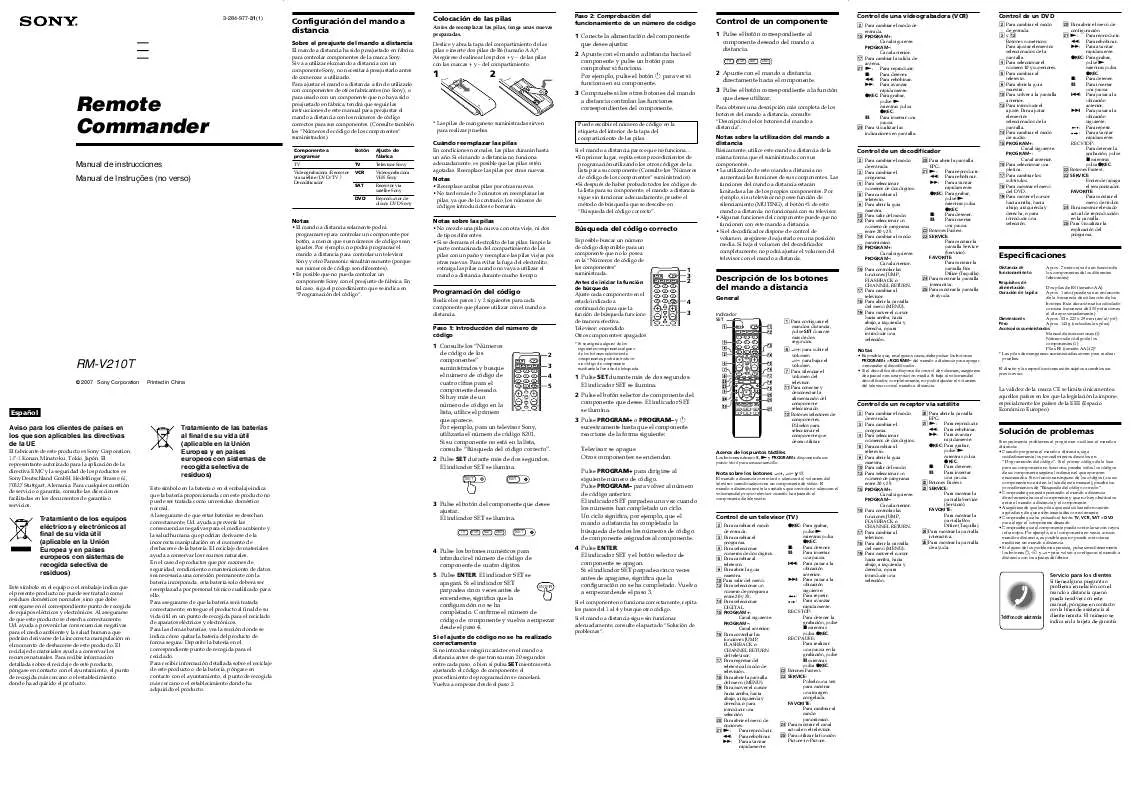 Mode d'emploi SONY RMV-210T