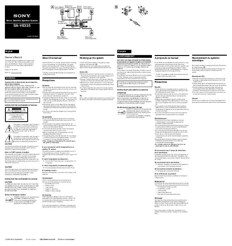 Mode d'emploi SONY SA-VE335