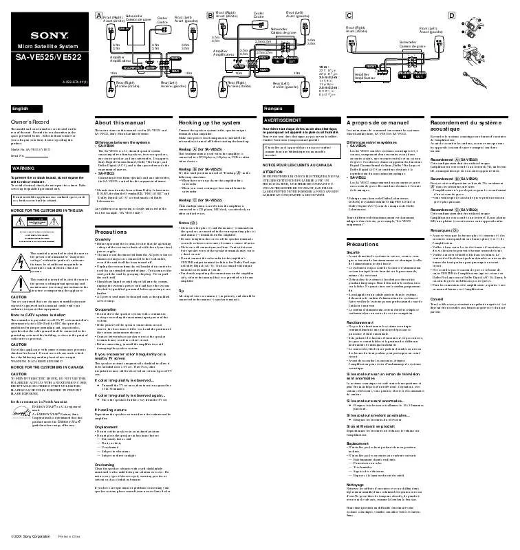 Mode d'emploi SONY SA-VE522