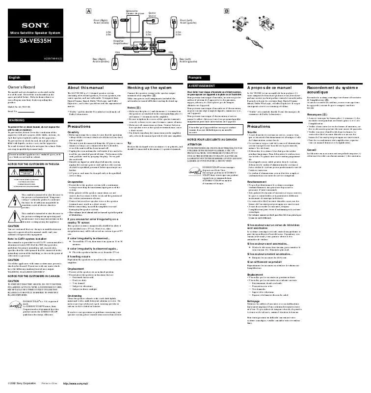 Mode d'emploi SONY SA-VE535H