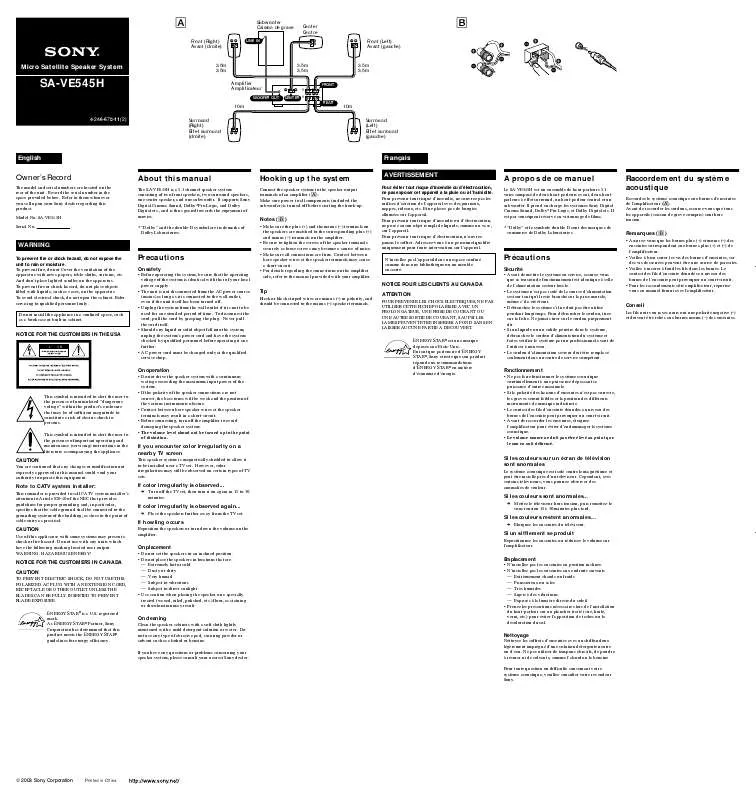 Mode d'emploi SONY SA-VE545H