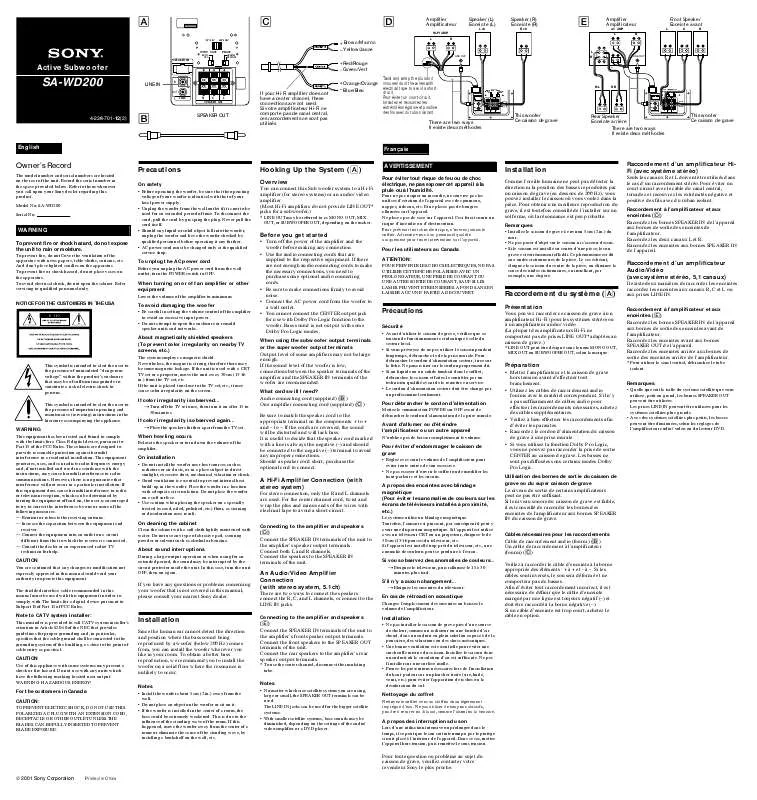 Mode d'emploi SONY SA-WD200