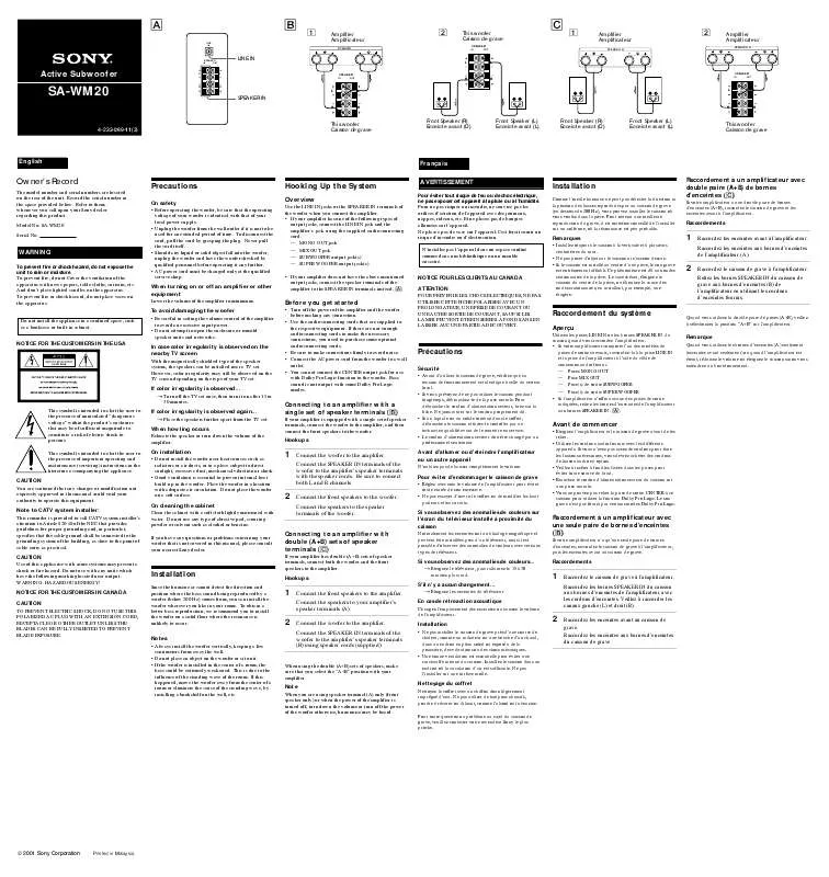 Mode d'emploi SONY SA-WM20