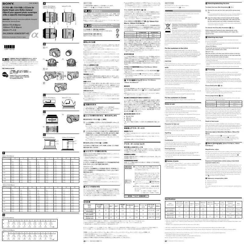 Mode d'emploi SONY SAL-100M28