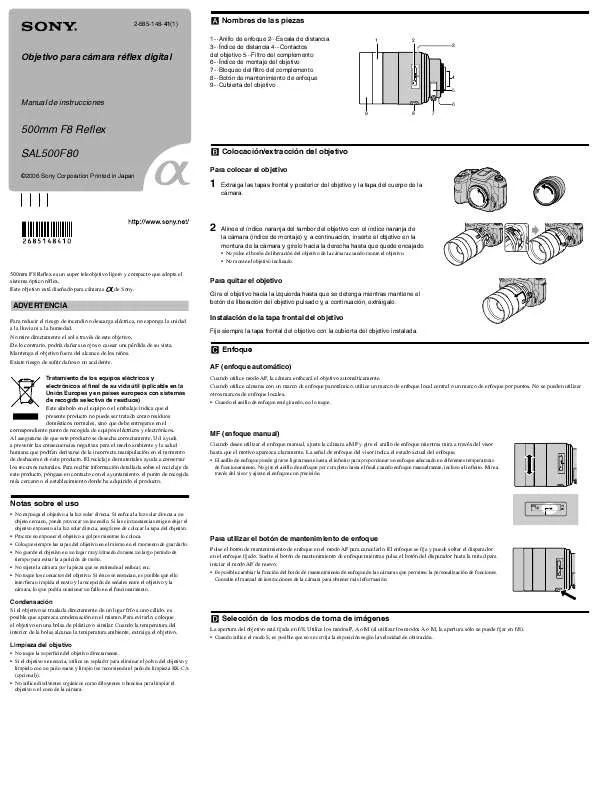 Mode d'emploi SONY SAL500F80