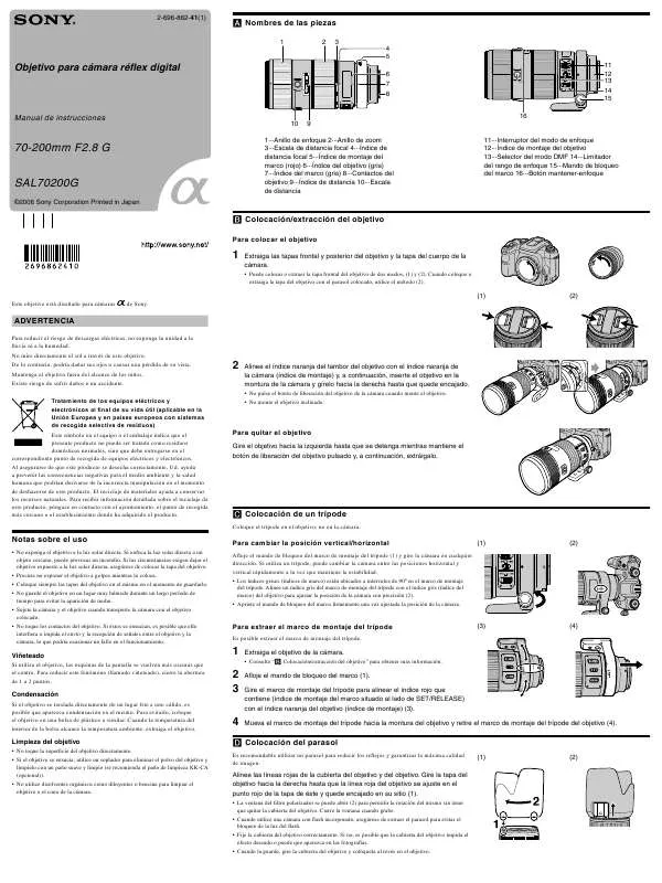 Mode d'emploi SONY SAL70200G