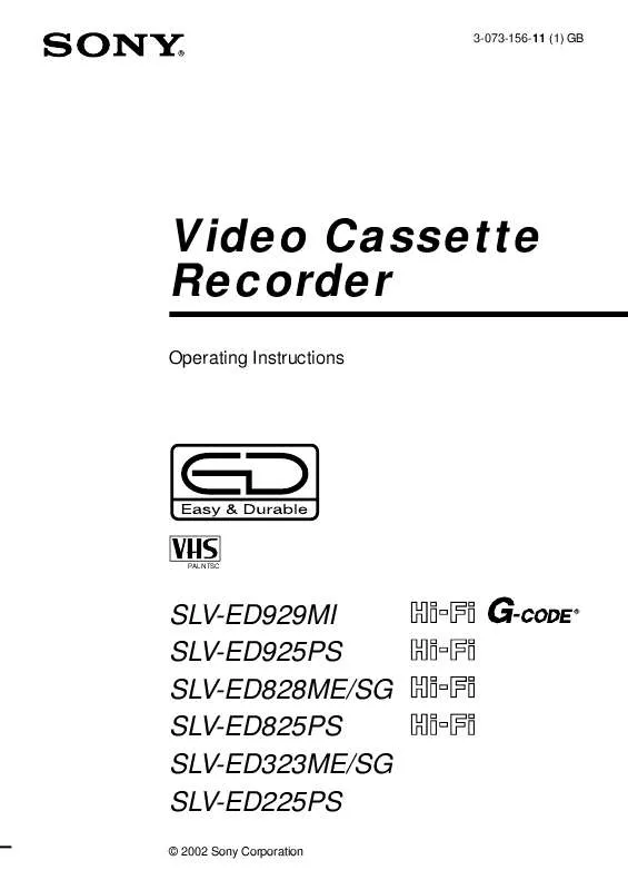 Mode d'emploi SONY SLV-ED929MI