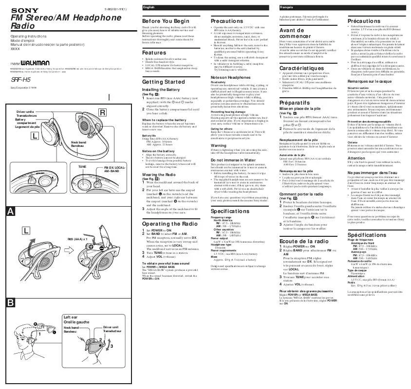 Mode d'emploi SONY SRF-H5