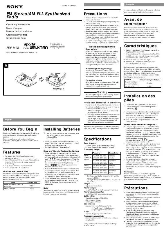 Mode d'emploi SONY SRF-M78