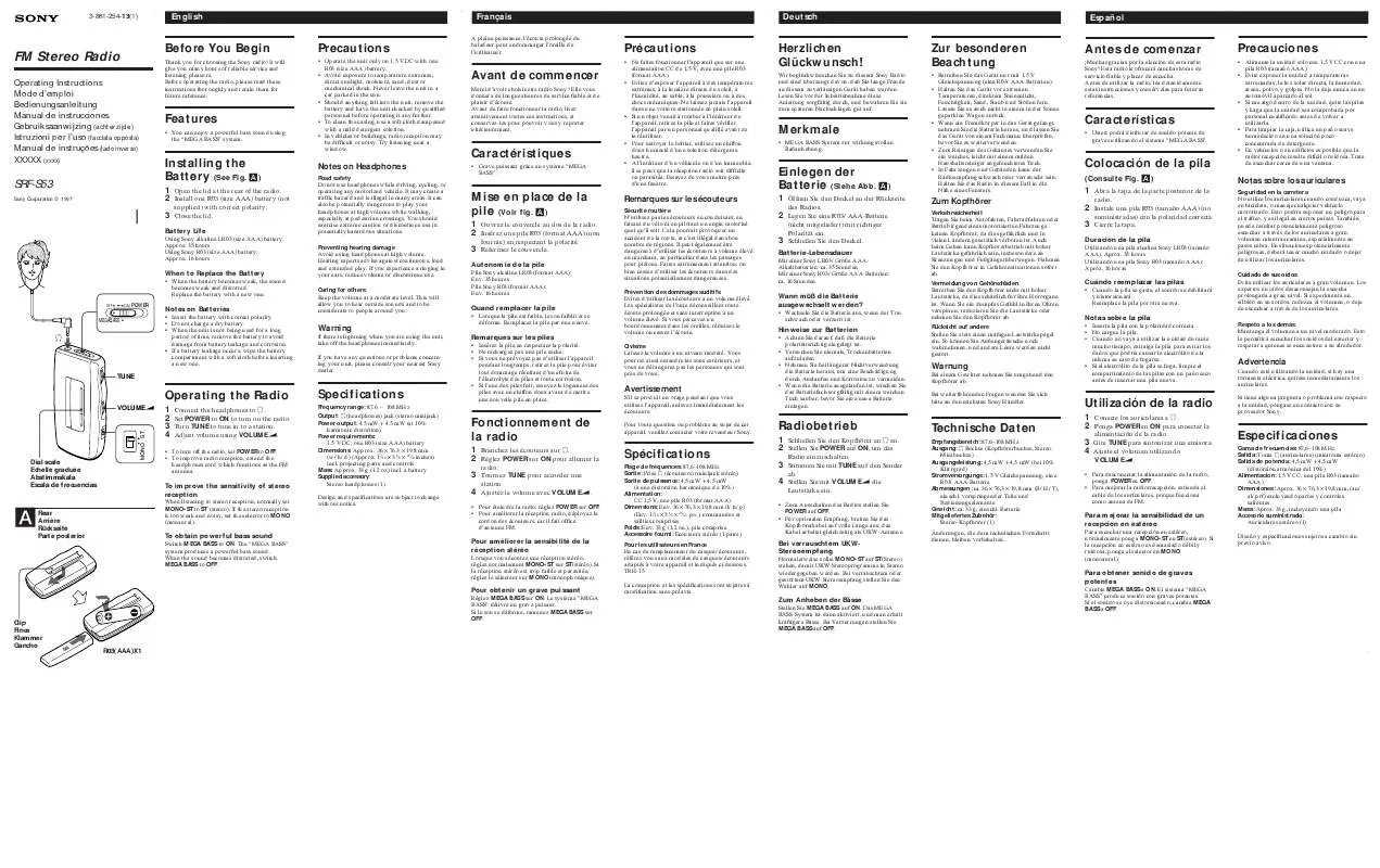 Mode d'emploi SONY SRF-S53