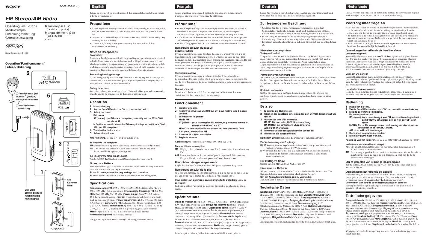 Mode d'emploi SONY SRF-S83