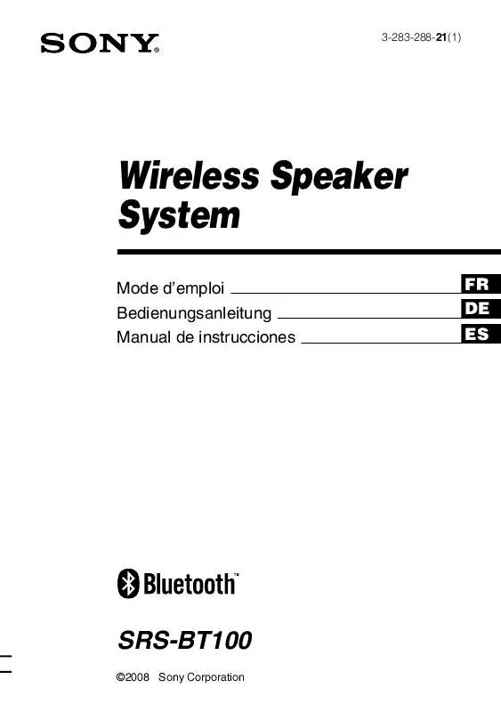 Mode d'emploi SONY SRS-BT100