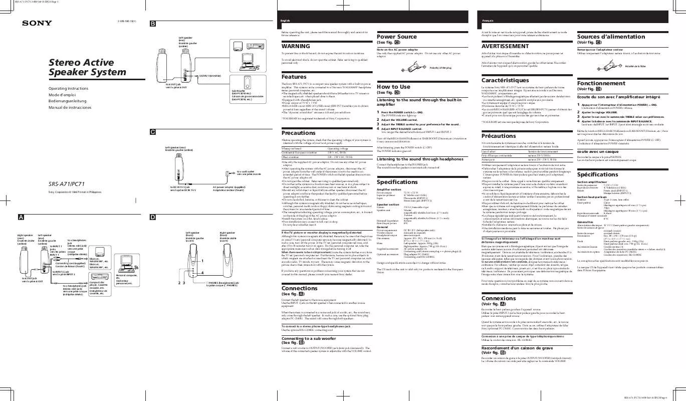 Mode d'emploi SONY SRS-PC71