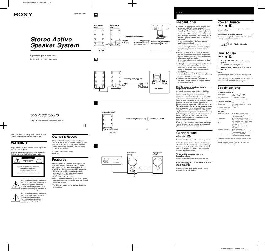 Mode d'emploi SONY SRS-Z500PC