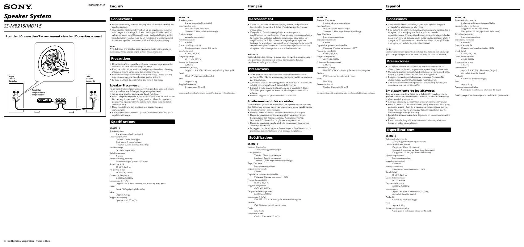 Mode d'emploi SONY SS-MB115